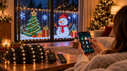 LumaGather animated LED curtain lights across a balcony at night