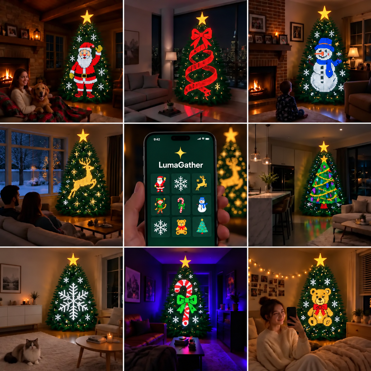 LumaGather Smart Animated Christmas Tree Lights — festive designs